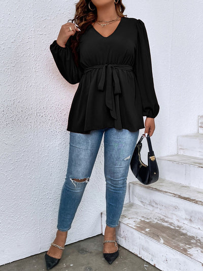 Blusa Slim con Cuello V y Mangas Farol para Mujer - Image 9