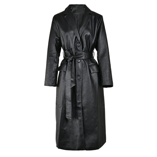 Abrigo de Cuero PU Ajustado Efecto Delgadez Negro - Elegante y Versátil