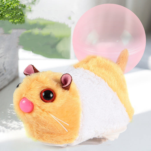 Beige plush simulated hamster cat toy with pink ears and a small tail, next to a translucent pink rolling ball. - Image 13