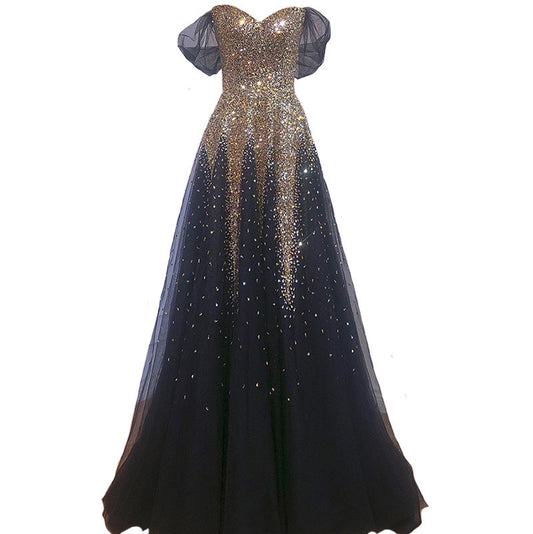 Vestido de Noche Negro Dorado para Dama de Honor y Eventos de Gala - Image 2