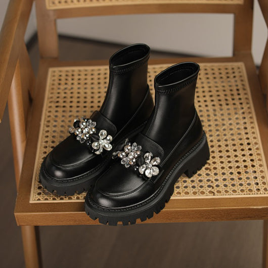 Botas Elásticas con Flores de Cristal y Punta Redonda para Mujer - Image 2