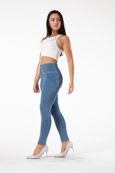 Leggings Levantacaderas de Talle Alto con Efecto Push Up - Jeggings Deportivos Azul Claro