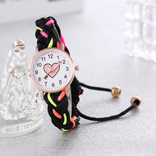 Pulsera Reloj Coreana Macaron Trenzada a Mano con Corazón Durazno - Image 8