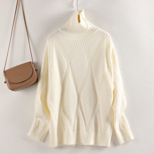 Suéter Cuello Alto Tejido Liso Holgado Casual - Image 10