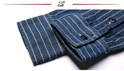 Camisa Vintage de Manga Larga a Rayas con Detalles de Trabajo para Hombre - Image 14