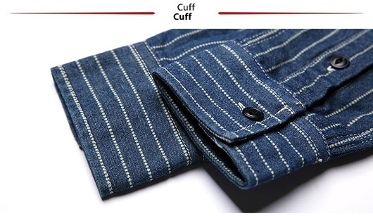 Camisa Vintage de Manga Larga a Rayas con Detalles de Trabajo para Hombre - Image 14