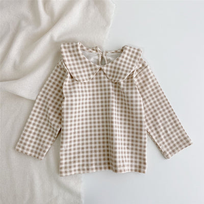 Blusa Infantil a Cuadros con Detalle Floral para Niña - Image 3