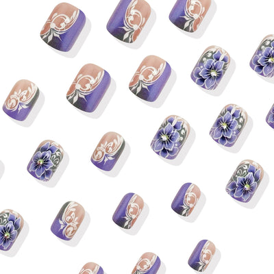 Stickers de Uñas Floral Europeo Púrpura Grisáceo - Armadura Decorativa - Image 3