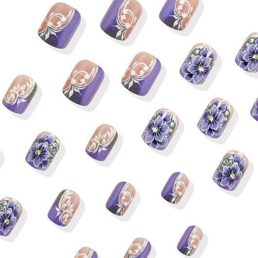 Stickers de Uñas Floral Europeo Púrpura Grisáceo - Armadura Decorativa - Image 3
