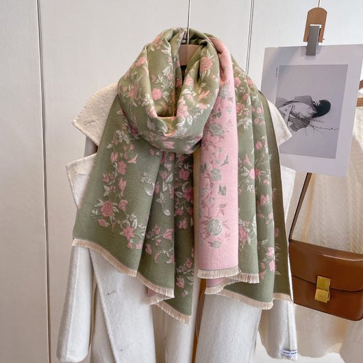 Bufanda Térmica Estampado Floral - Abrigo de Cachemira Artificial Impermeable al Frío - Image 9