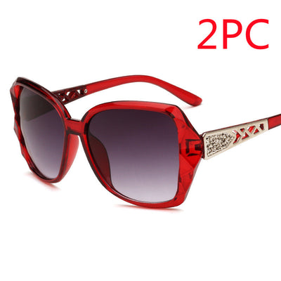 Women's retro big frame sunglasses with brown faceted frames, gradient purple lenses, and rhinestone-detailed silver temples. - Image 16