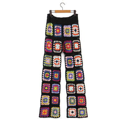 Pantalones Tejidos a Mano con Patrón Floral Colorido para Mujer - Image 9