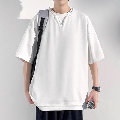 Playera de Verano Hombre Cuello Falso Dos Piezas Manga Corta Trendy - Image 2