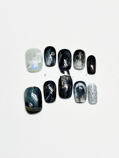 Manicura Cielo Estrellado Artesanal Negro - Image 5