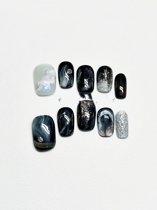Manicura Cielo Estrellado Artesanal Negro - Image 5