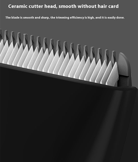 Black digital display electric trimmer with two guide combs, a charging cable, and a cleaning brush. - Image 5