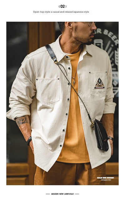 Camisa Manga Larga Estilo Retro con Totem Indígena Crema - Image 13