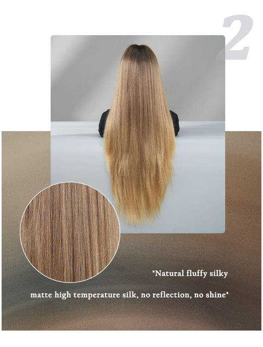 Peluca Larga Degradado Dorado Fibra Sintética Premium Cabello Liso Natural - Image 18