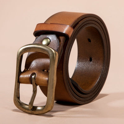 Cinturón de Cuero Genuino para Hombre con Hebilla Retro Latón - Image 7