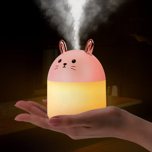 Cute sky blue and white mini USB rabbit humidifier with gold ears, ideal for home or office aromatherapy. - Image 3