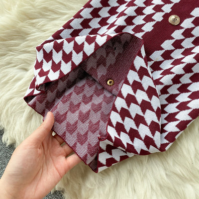 Falda Cadera Tejida Cuadros Pata de Gallo con Bolsa de Manga Larga - Image 10