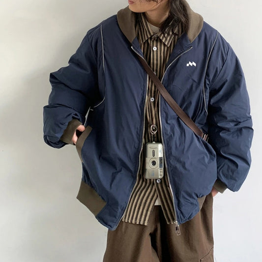 Abrigo Acolchado Retro con Cuello Alto para Hombre