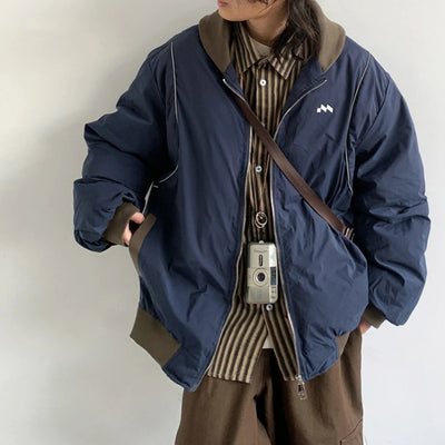 Abrigo Acolchado Retro con Cuello Alto para Hombre