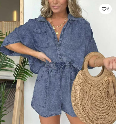 Conjunto de Verano Mujer: Camisa Suelta con Mangas Murciélago y Short con Cordón - Image 12