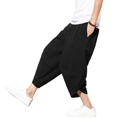 Pantalones Harem Sueltos de Algodón y Lino Color Sólido - Image 4