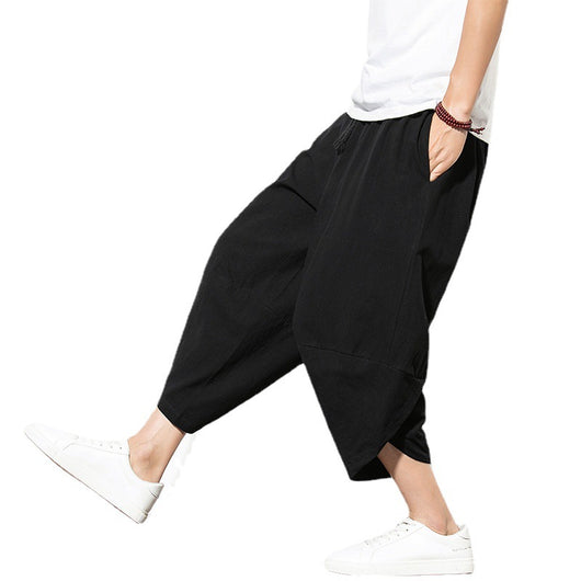 Pantalones Harem Sueltos de Algodón y Lino Color Sólido - Image 4