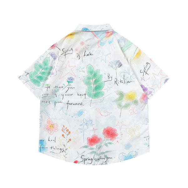 Camisa para Hombre con Estampado de Flores y Mariposas Graffiti