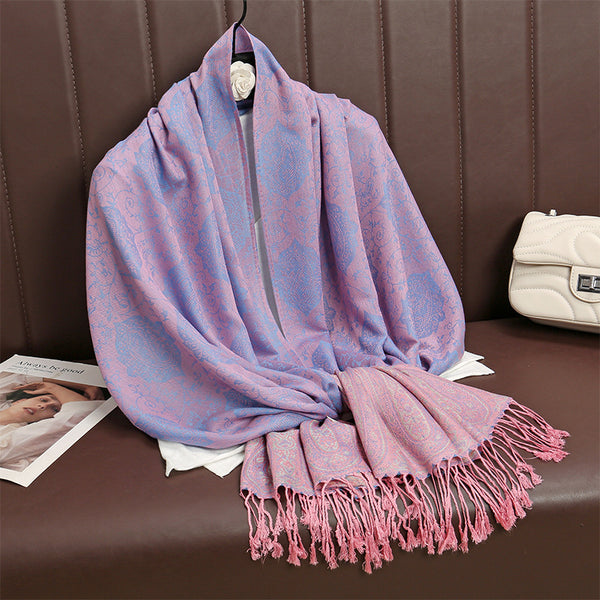 Bufanda Étnica Vintage con Flecos y Tejido Jacquard para Mujer