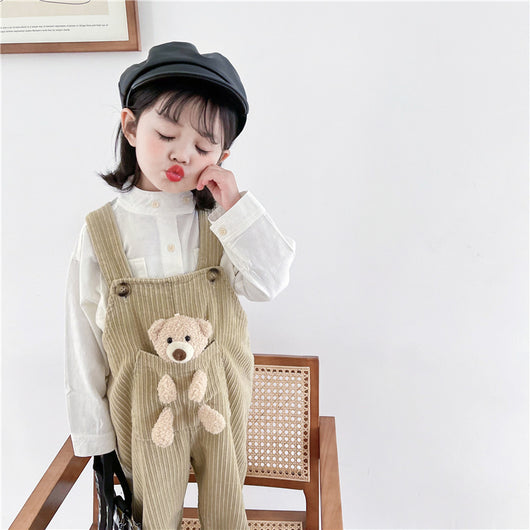 Overol de Pana Pocket Bear Versión Coreana para Niños y Niñas - Image 7