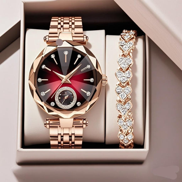 Reloj de Cuarzo Elegante para Mujer con Detalles de Diamante