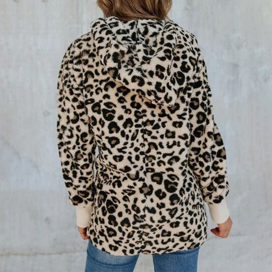 Abrigo Ajustado Estampado Leopardo con Capucha para Mujer - Image 2