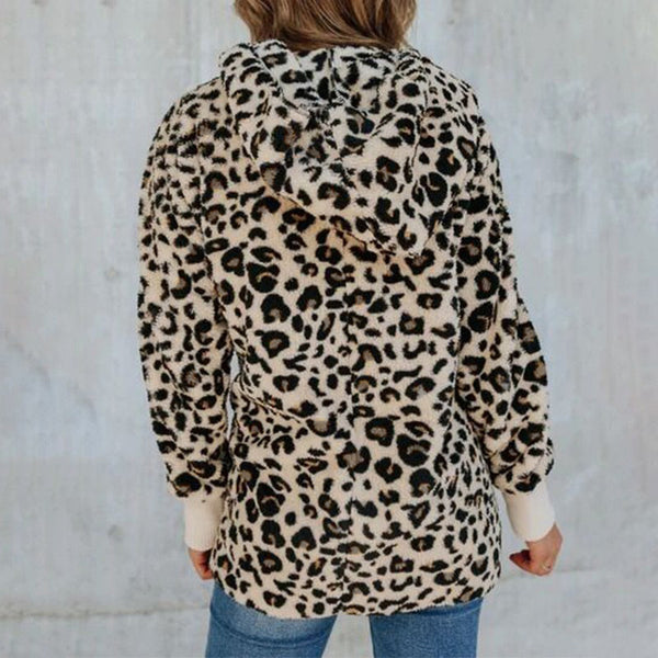 Abrigo Ajustado Estampado Leopardo con Capucha para Mujer