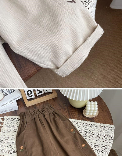 Pantalones Infantiles Cintura Alta con Bordado Floral - Estilo Occidental - Image 14