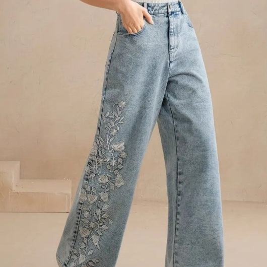 Pantalones Vaqueros Stretch Bordados para Talla Grande