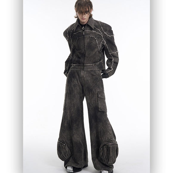 Chaqueta Denim Gris Acolchada con Hombros Reforzados