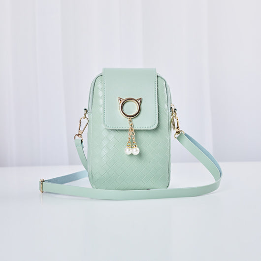 Bolsa Bandolera Tejida para Celular con Borla de Perlas - Image 20