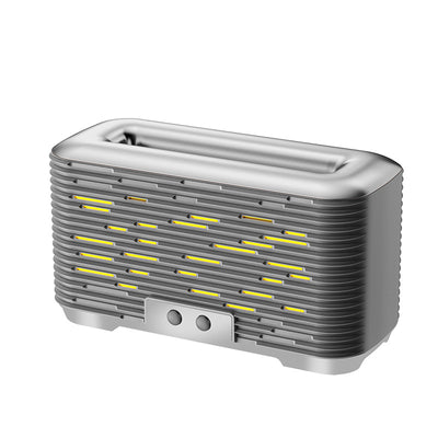 Rose gold and grey flame aroma diffuser and humidifier with horizontal slats and yellow LED lights. - Image 5
