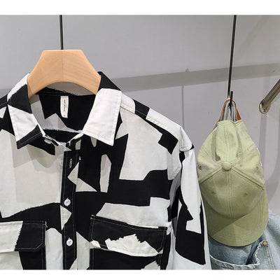 Camisa de Algodón con Estampado Geométrico Blanco y Negro - Image 7