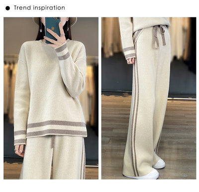 Conjunto de Pantalón Ancho y Suéter Tejido en Lana - Estilo Casual Relajado - Image 21