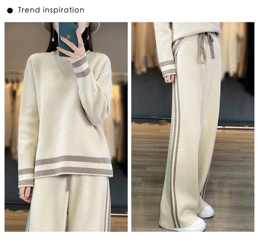 Conjunto de Pantalón Ancho y Suéter Tejido en Lana - Estilo Casual Relajado - Image 21