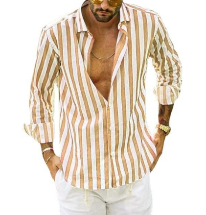 Camisa Casual de Rayas con Mangas Largas para Hombre - Image 10