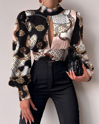 Blusa Elegante de Cuello Alto con Mangas Globo y Detalles Recortados - Image 15