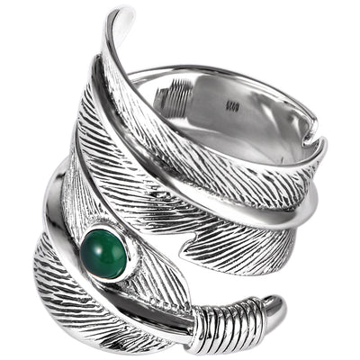 Anillo de Plata 925 con Ágata Verde Incrustada en Forma de Pluma - Image 9