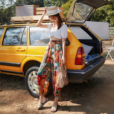 Pantalones Sueltos de Playa con Estampado Retro para Mujer - Image 3