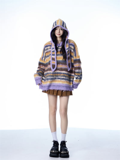 Bufanda Gorro Suéter Mohair a Rayas - Estilo Desenfadado para Mujer - Image 13