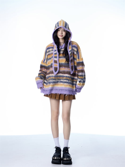 Bufanda Gorro Suéter Mohair a Rayas - Estilo Desenfadado para Mujer - Image 13